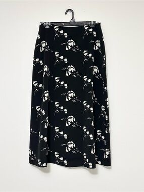 Vintage 90s SENSE USA Black Floral A-Line Midi Skirt - Women's Small Medium